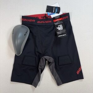 NEW Bauer Essential Compression Jock Shorts Men's S Black Protective Cup Hockey